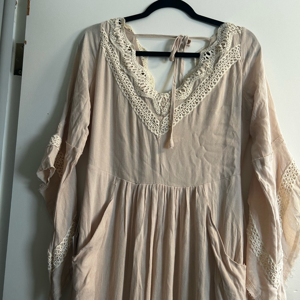 Joyfolie Peach Lace-Trimmed Dress